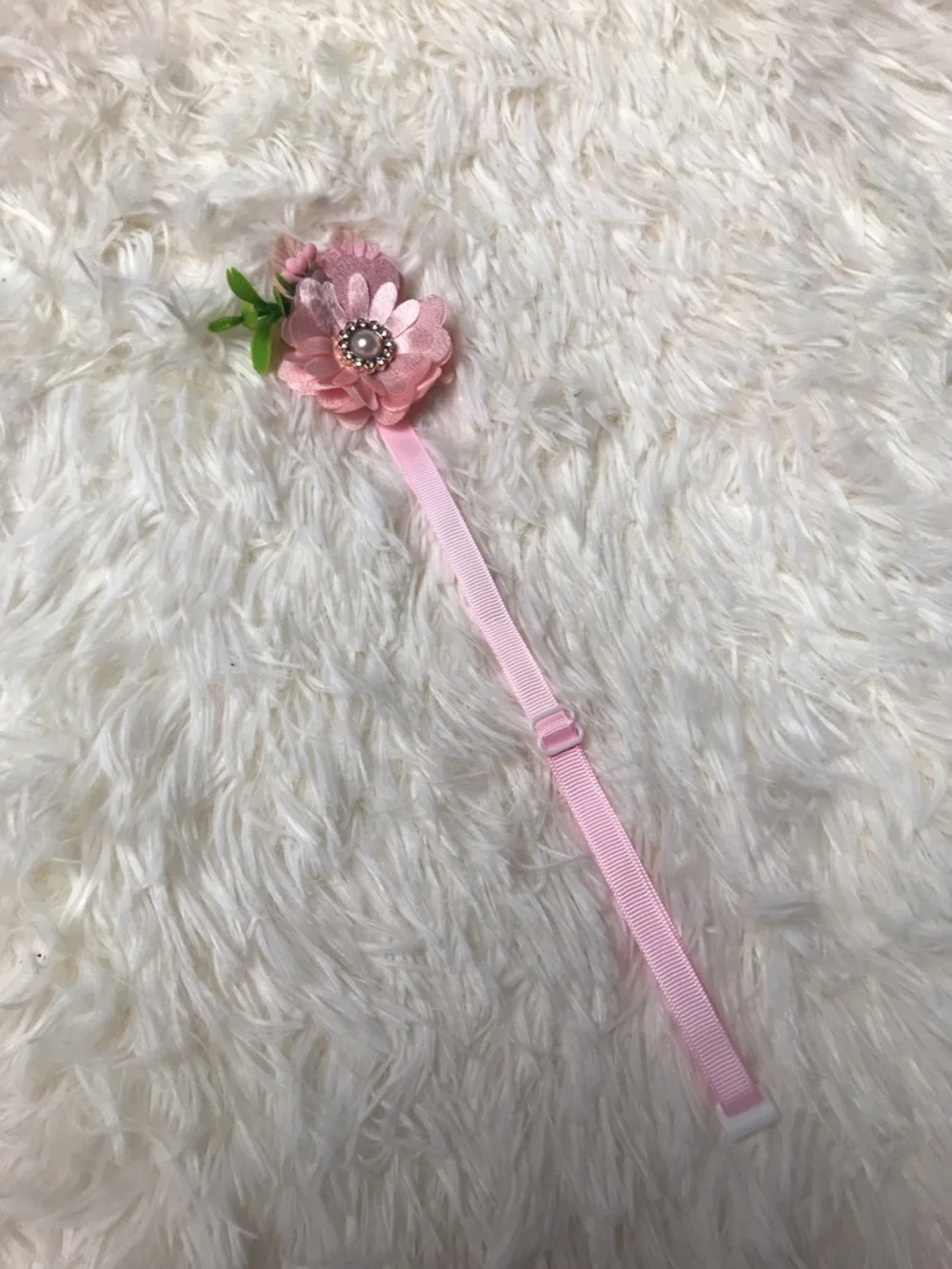 Pink Floral Pet Necklace with Pearl Accent